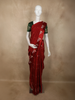 Classic Crimson Red Leaf Butta Zari Woven Design semi Banarasi Silk Saree with Floral Border