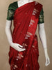 Classic Crimson Red Leaf Butta Zari Woven Design semi Banarasi Silk Saree with Floral Border