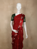 Classic Crimson Red Leaf Butta Zari Woven Design semi Banarasi Silk Saree with Floral Border