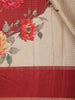 Classic Ivory Beige Floral Printed Design Semi Tussar Saree with Contrast Border