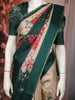 Classic Ivory Beige Floral Printed Design Semi Tussar Saree with Contrast Border