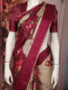 Classic Ivory Beige Floral Printed Design Semi Tussar Saree with Contrast Border