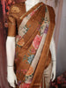 Classic Ivory Beige Floral Printed Design Semi Tussar Saree with Contrast Border