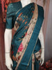 Classic Ivory Beige Floral Printed Design Semi Tussar Saree with Contrast Border