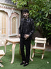 Classic Jet Black Abstract Geometric Sequins Embroidered Design Jacquard Men's Suit