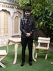 Classic Jet Black Abstract Geometric Sequins Embroidered Design Jacquard Men's Suit