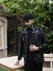 Classic Jet Black Abstract Geometric Sequins Embroidered Design Jacquard Men's Suit