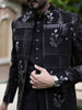 Classic Jet Black Abstract Geometric Sequins Embroidered Design Jacquard Men's Suit