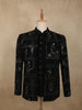 Classic Jet Black Abstract Geometric Sequins Embroidered Design Jacquard Men's Suit