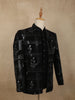 Classic Jet Black Abstract Geometric Sequins Embroidered Design Jacquard Men's Suit