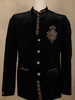 Classic Jet Black Antique Gold and Deep Teal Accents Design Velvet Men's Suit