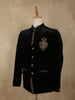 Classic Jet Black Antique Gold and Deep Teal Accents Design Velvet Men's Suit