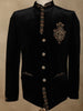 Classic Jet Black Antique Gold and Deep Teal Accents Design Velvet Men's Suit