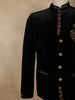 Classic Jet Black Antique Gold and Deep Teal Accents Design Velvet Men's Suit
