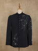 Classic Jet Black Elephant and Floral Beads Embroidered Design Polynosic Men's Suit