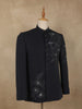 Classic Jet Black Elephant and Floral Beads Embroidered Design Polynosic Men's Suit
