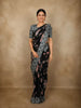 Classic Jet Black Floral Printed Design Semi Tussar Saree with Contrast Border