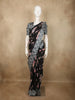 Classic Jet Black Floral Printed Design Semi Tussar Saree with Contrast Border