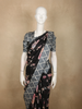 Classic Jet Black Floral Printed Design Semi Tussar Saree with Contrast Border