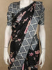 Classic Jet Black Floral Printed Design Semi Tussar Saree with Contrast Border