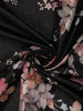 Classic Jet Black Floral Printed Design Semi Tussar Saree with Contrast Dusty Lavender  Border