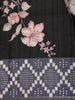Classic Jet Black Floral Printed Design Semi Tussar Saree with Contrast Dusty Lavender  Border