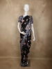 Classic Jet Black Floral Printed Design Semi Tussar Saree with Contrast Dusty Lavender  Border
