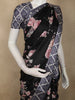 Classic Jet Black Floral Printed Design Semi Tussar Saree with Contrast Dusty Lavender  Border
