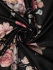 Classic Jet Black Floral Printed Design Semi Tussar Saree with Contrast Dusty Rose Border