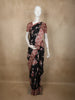 Classic Jet Black Floral Printed Design Semi Tussar Saree with Contrast Dusty Rose Border
