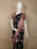Classic Jet Black Floral Printed Design Semi Tussar Saree with Contrast Dusty Rose Border