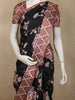 Classic Jet Black Floral Printed Design Semi Tussar Saree with Contrast Dusty Rose Border
