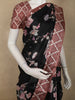 Classic Jet Black Floral Printed Design Semi Tussar Saree with Contrast Dusty Rose Border