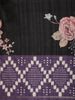 Classic Jet Black Floral Printed Design Semi Tussar Saree with Contrast Royal Plum Purple Border