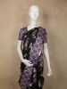Classic Jet Black Floral Printed Design Semi Tussar Saree with Contrast Royal Plum Purple Border