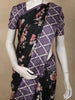 Classic Jet Black Floral Printed Design Semi Tussar Saree with Contrast Royal Plum Purple Border