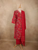 Classic Ruby Red Floral Printed Design Cotton Salwar Suit with Dupatta