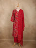 Classic Ruby Red Floral Printed Design Cotton Salwar Suit with Dupatta