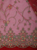 Classic Scarlet Red Floral Vine Embroidered Design Net Fancy Saree with Scalloped Border