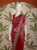 Classic Scarlet Red Floral Vine Embroidered Design Net Fancy Saree with Scalloped Border