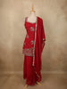 Classic Vermilion Red Paisley Sequins Embroidered Design Organza Palazzo Suit with Dupatta