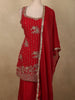 Classic Vermilion Red Paisley Sequins Embroidered Design Organza Palazzo Suit with Dupatta