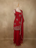 Classic Vermilion Red Paisley Sequins Embroidered Design Organza Palazzo Suit with Dupatta