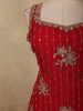 Classic Vermilion Red Paisley Sequins Embroidered Design Organza Palazzo Suit with Dupatta