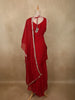 Classic Vermilion Red Paisley Sequins Embroidered Design Organza Palazzo Suit with Dupatta