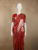 Classic Vermillion Red Floral Zari Woven Design Pure Kanchipuram Silk Saree with Zari Border