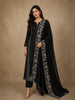Classic Black Floral Thread Embroidered Design Cotton Unstitched Salwar Material with Dupatta