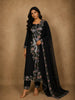 Classic Black Floral Thread Embroidered Design Cotton Unstitched Salwar Material with Dupatta