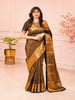Classic Black Floral and Paisley Jacquard Zari Woven Design Pure Kanchipuram Silk Saree with Antique Gold Zari Border