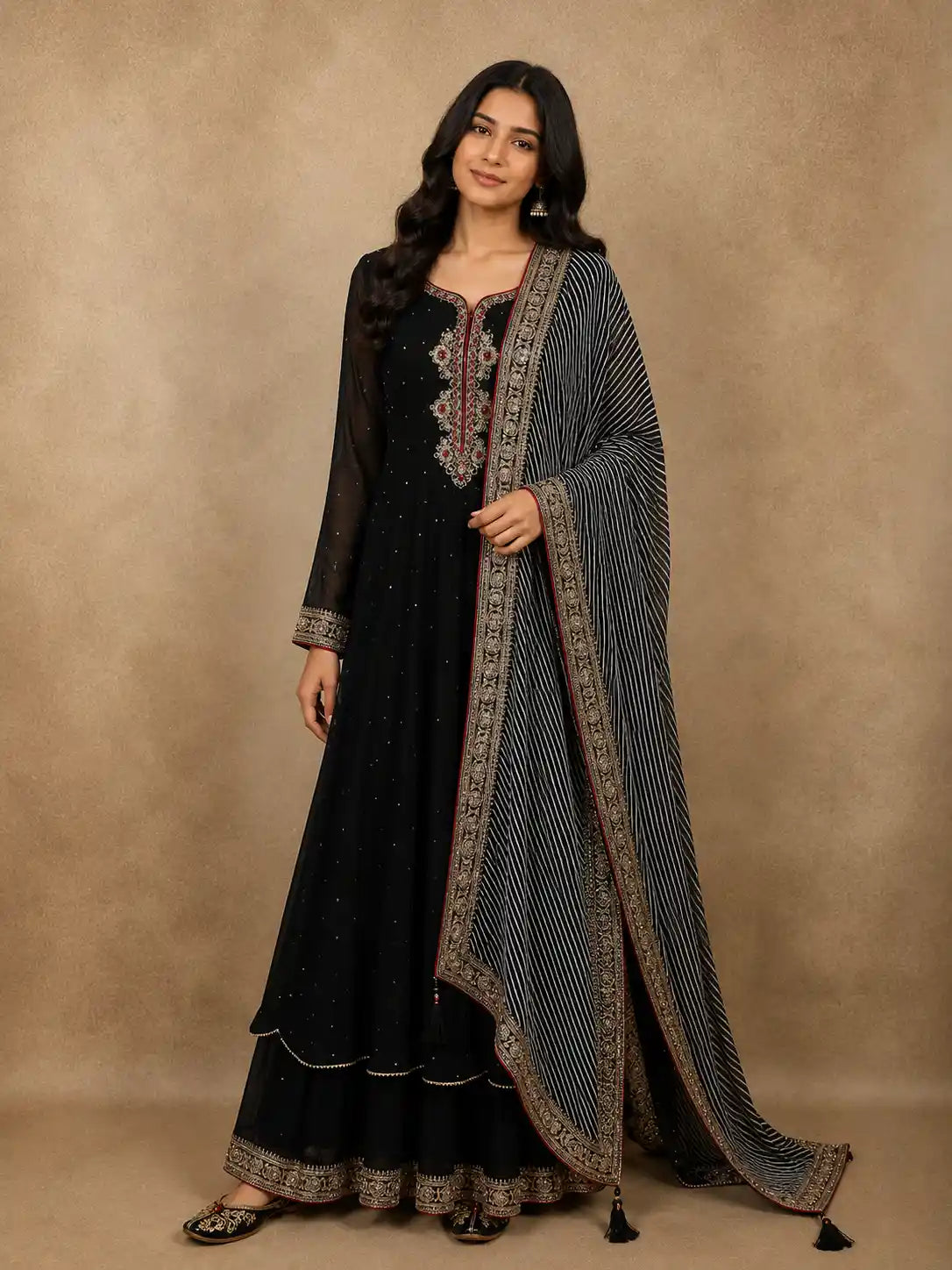 Classic Black sequins and Beads Embroidered Design Georgette Palazzo Suit